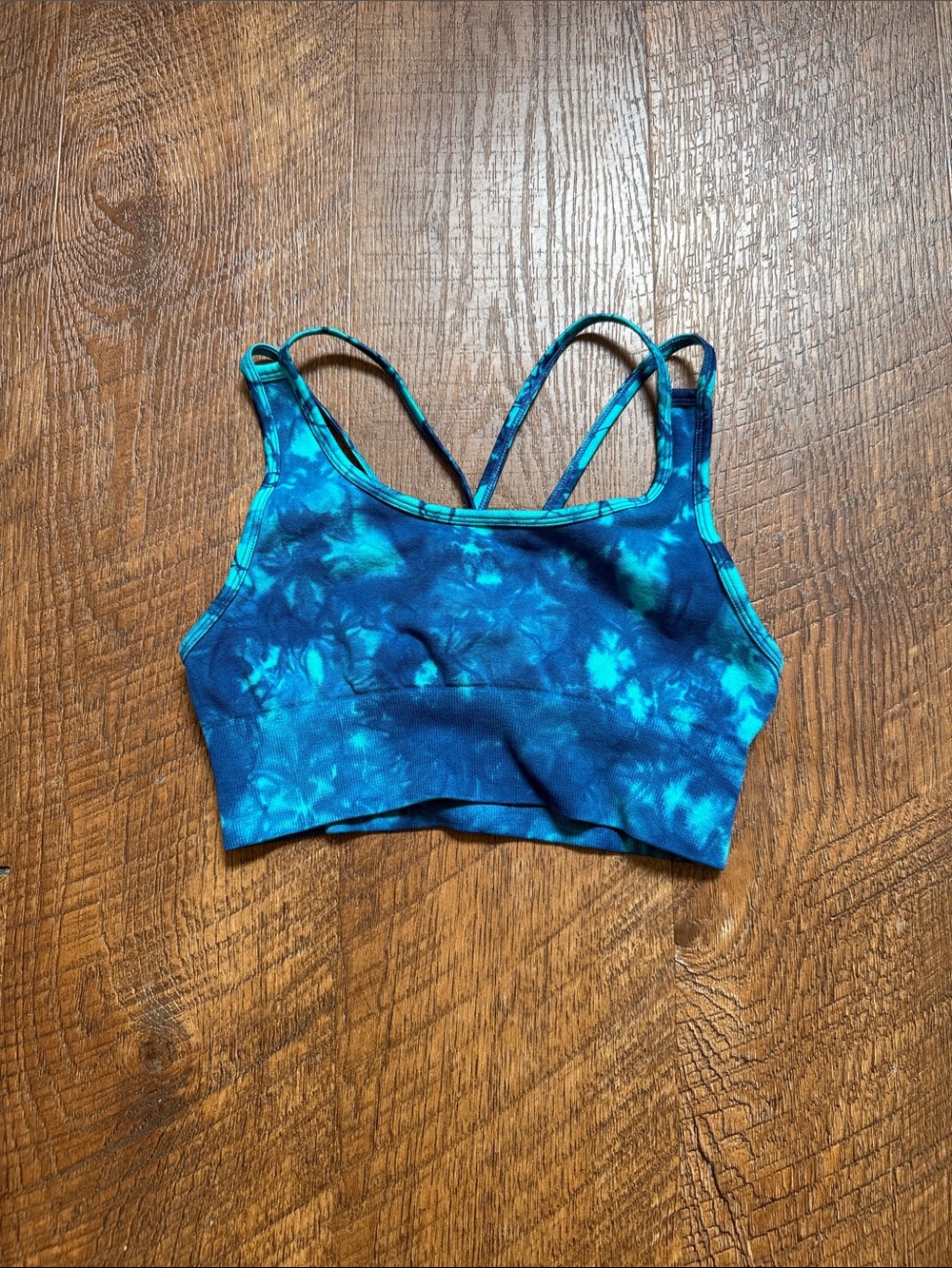 Blue Tie-Dye Sports Bra with Strappy Back
